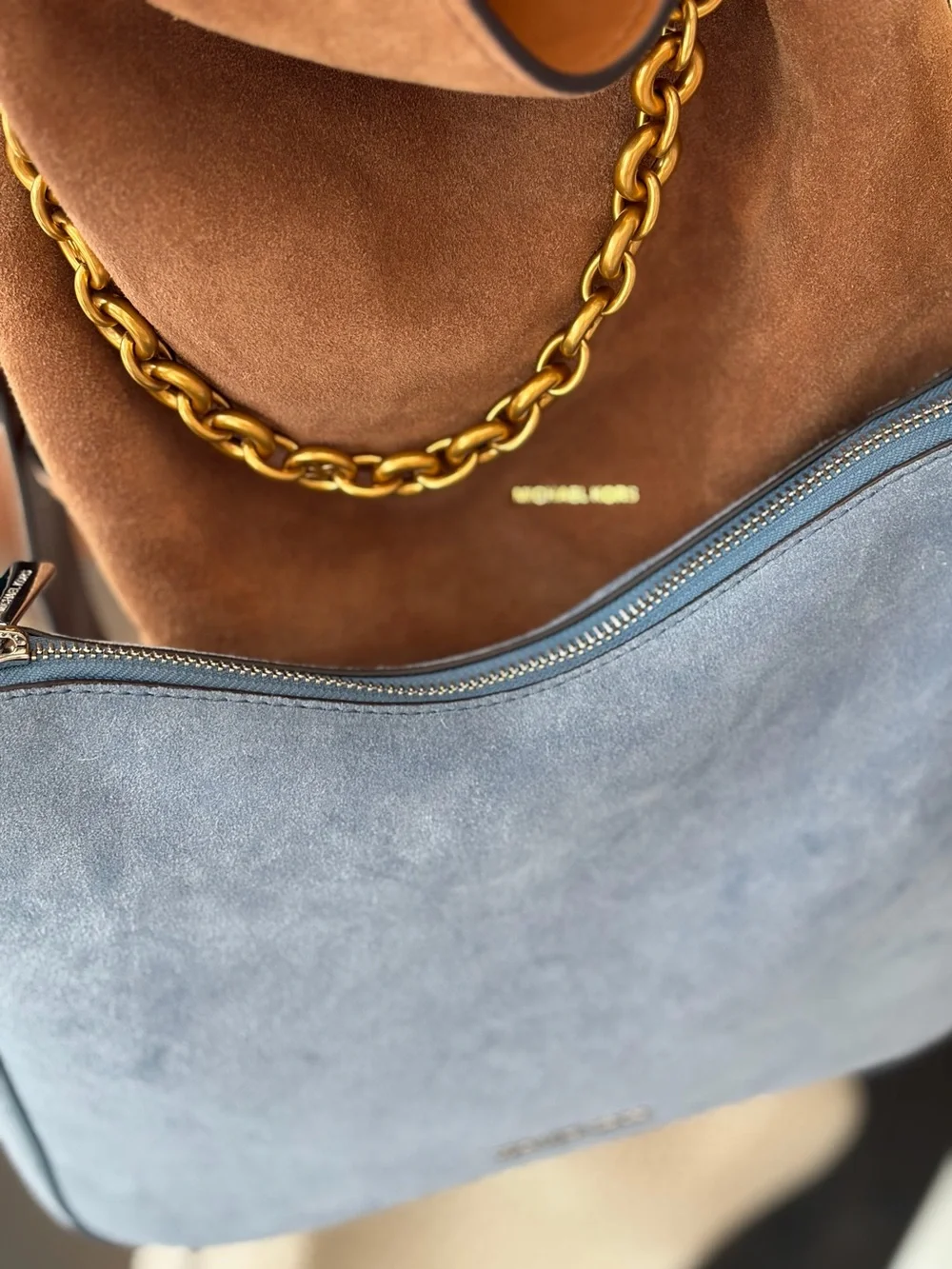 Michael Kors Dusty Blue Suede Shoulder Bag
